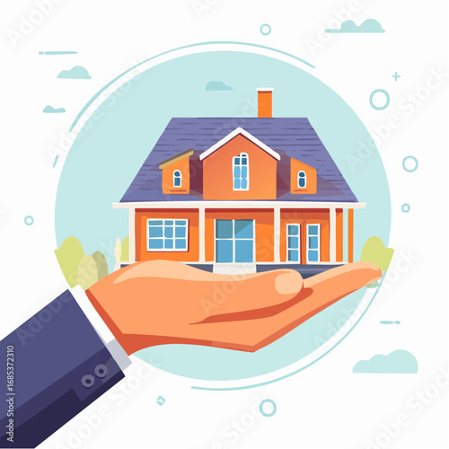 Hand Protecting Home Illustration