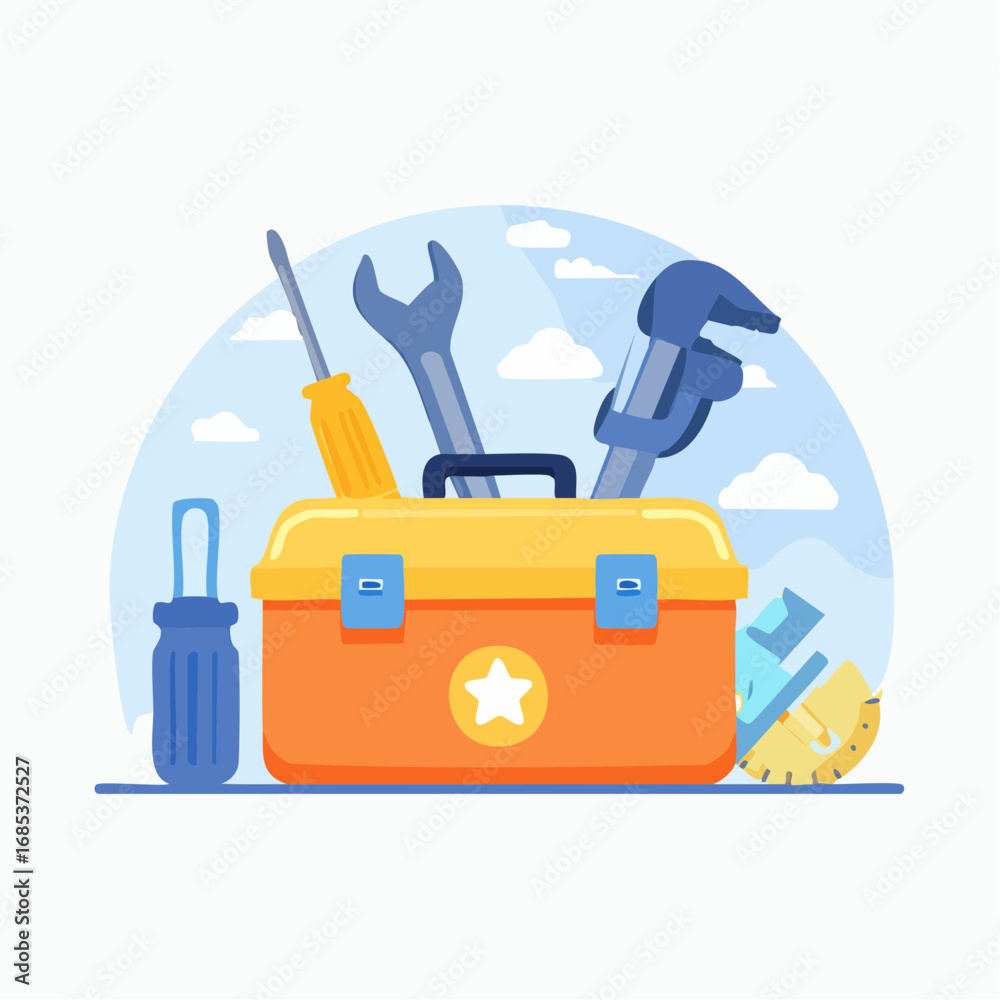 Obraz premium Orange Toolbox Filled With Work Tools