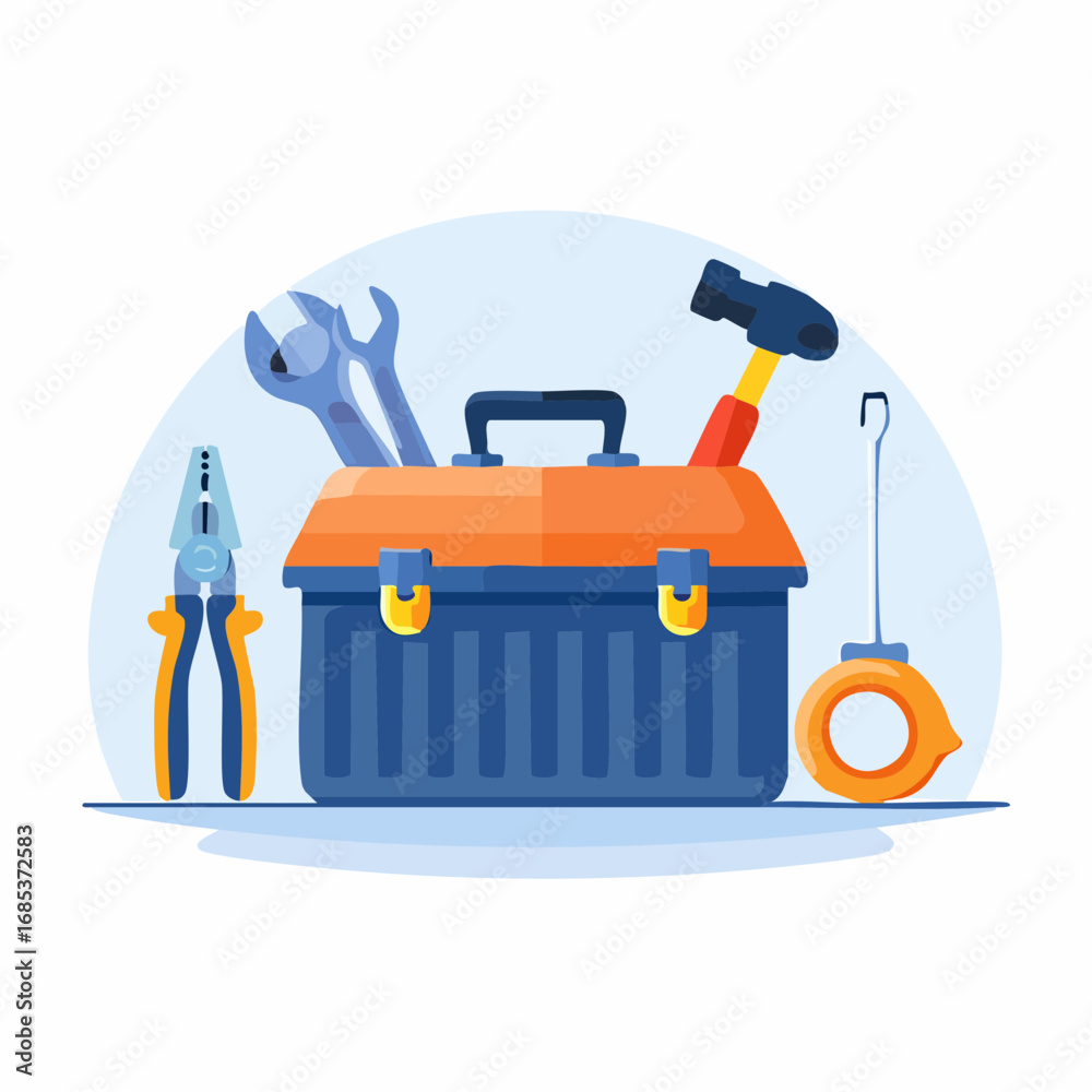 Naklejka premium Orange And Blue Toolbox With Tools