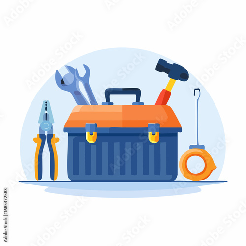 Orange And Blue Toolbox With Tools