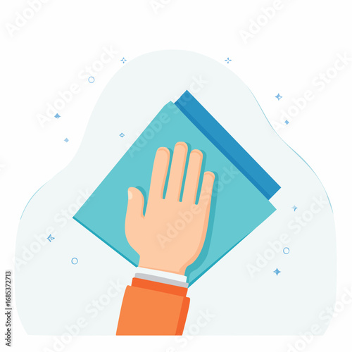 Hand Wiping Surface With Light Blue Cloth