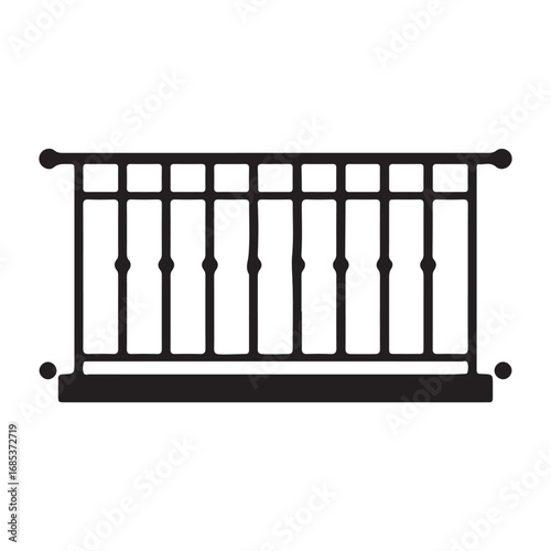 Elegant Balcony Railing Silhouette Design Isolated on White Background for Architectural and Construction Projects