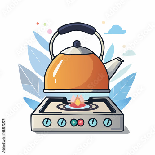 Orange Tea Kettle On Stovetop