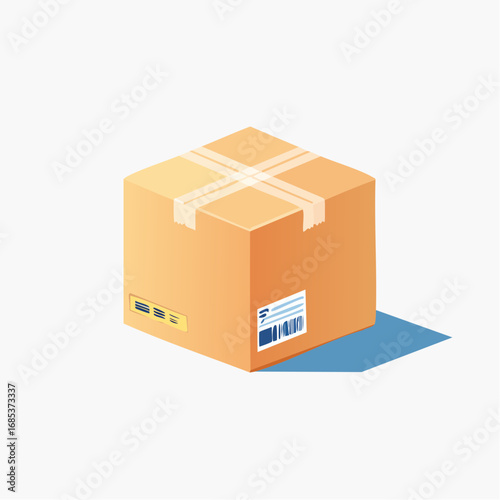 Isometric Cardboard Box With Tape