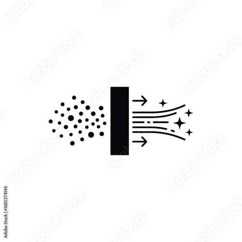 Air filter icon isolated on white background, showing filtration process