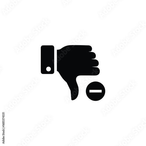 Black dislike icon with minus sign isolated on white background