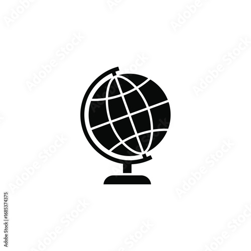 Black globe icon isolated on white background representing geography and travel
