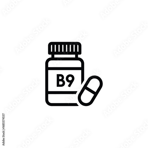Folic acid bottle and pill icon isolated on white background in vector