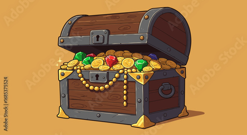 Open Treasure Chest Full of Gold Coins and Jewels