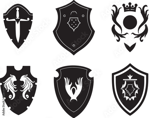 Collection of black shields silhouette
