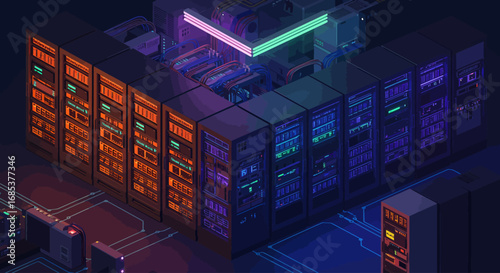 Server Room Isometric Digital Art