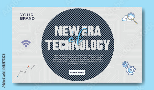 Modern digital abstract background with futuristic text new era technology and subtle graphic elements