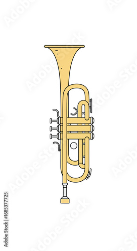 Illustration of a classic brass musical instrument featuring a flared bell three piston valves and a mouthpiece showcasing its elegant design and craftsmanship for music education or performance