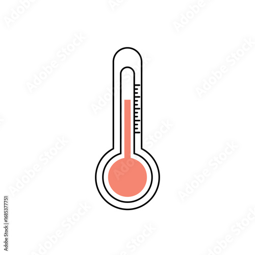 A simple illustration of a thermometer showing a rising temperature with a red liquid column indicating heat