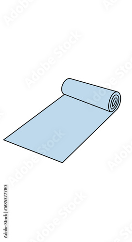 A light blue fabric material laid out flat with one end rolled up into a cylinder shape for storage or transport purposes