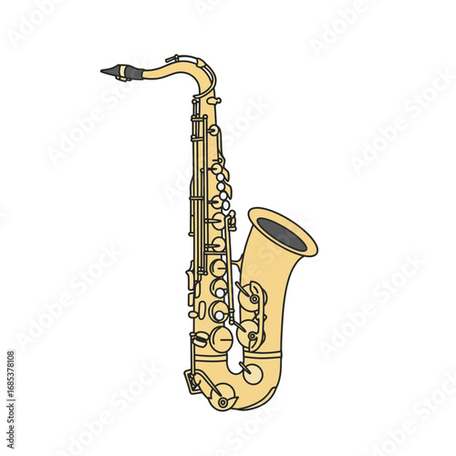 A Detailed Illustration of a Brass Saxophone Showcasing its Intricate Keywork and Elegant Design Perfect for Music Enthusiasts and Musicians