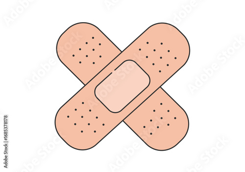 Two Adhesive Bandages Crossed Over Each Other On a White Background Representing Healing and Protection for Minor Injuries