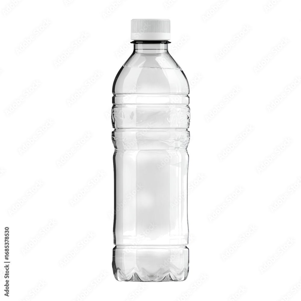 Fototapeta premium Clear Plastic Water Bottle with Reflective Surface on White Background