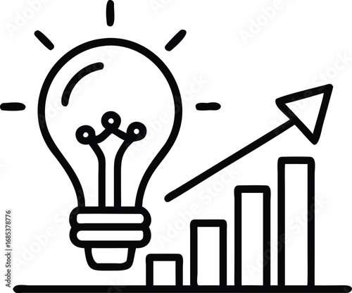 Illuminating Growth: A dynamic graphic embodies the fusion of innovation and business advancement. A radiant light bulb, symbolizing brilliant ideas, shines brightly alongside a rising bar graph.
