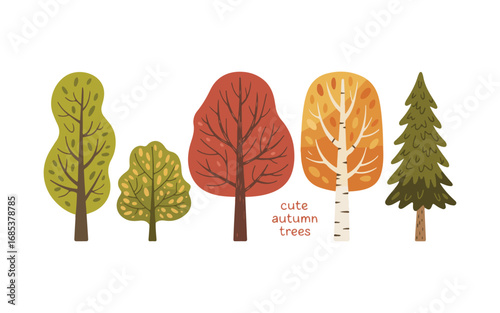 Various tree vectors. Forest and nature concept. Collection of different tree symbols. Education and training poster design. Vector drawn for plant and tree presentation.