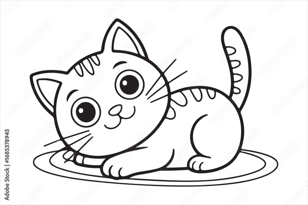 Naklejka premium Adorable cartoon kitten ready for coloring fun and play silhouette white background