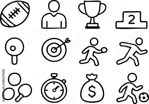Hand-drawn doodle icons for sports, competition, and awards concepts.
