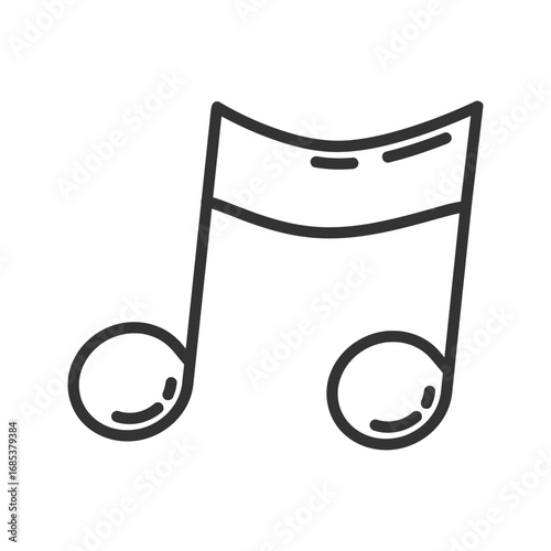 A black and white music note icon on a plain white background Two round shapes connect to a bar. Editable stroke. Vector illustration