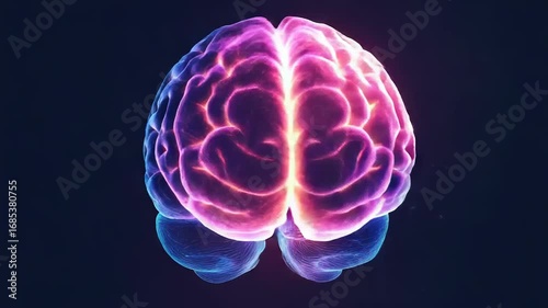 Human brain glowing with artificial intelligence and neural network on dark background