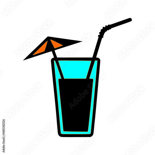 Vibrant summer cocktail with straw and decorative umbrella, perfect for tropical vacation vibes