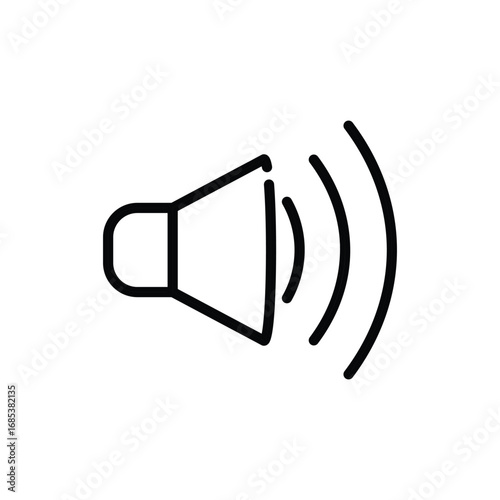 A speaker icon The speaker shape has three sound waves emanating from it All elements are outlined in black. Editable stroke. Vector illustration