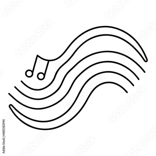 Black outline illustration of musical notes and wavy lines. Editable stroke. Vector illustration