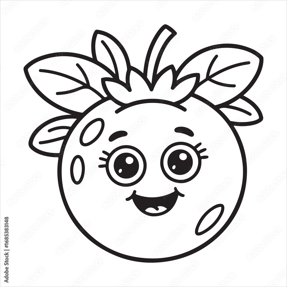 Obraz premium Cute cartoon blueberry character with big eyes and happy smile silhouette white background