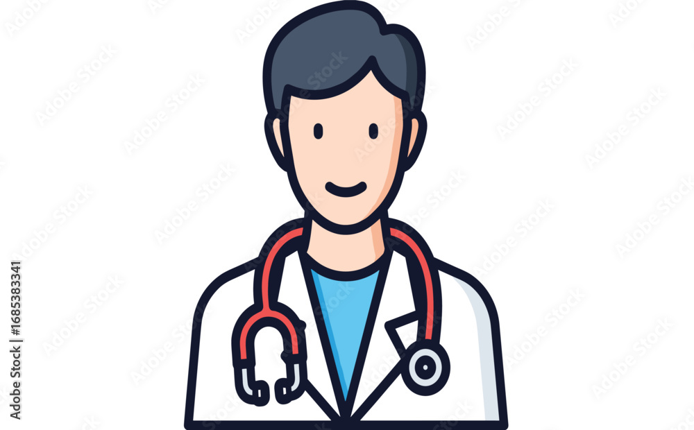 Fototapeta premium Friendly Doctor Illustration with Stethoscope and White Coat