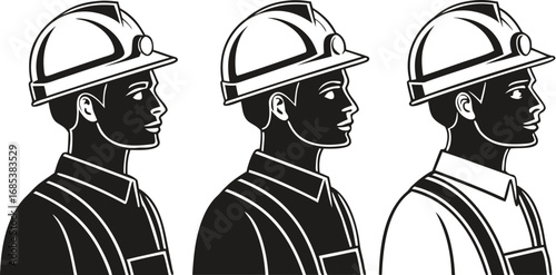 Construction Worker Icons – Safety Helmet Silhouette Vector