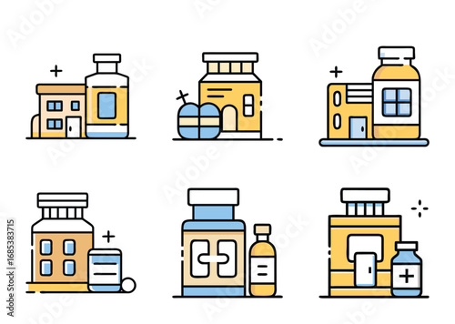 Vector illustration of pharmacy, medicine, pills and healthcare, vibrant colors