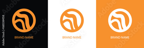 vector illustration of an abstract logo wit circle and wave line on orange 