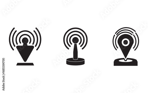 Modern Wireless Connection Symbols and Location Pin Icons Depicting Connectivity Technology and Digital Communication Signals