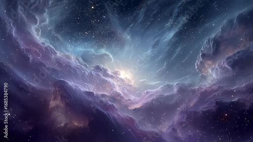 Ethereal Cosmic Nebula with Vibrant Colors and Starry Sky Background