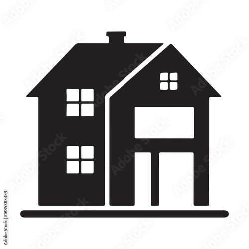 Monochrome house icon simple vector drawing two story home with chimney graphic design for real estate websites and brochures
