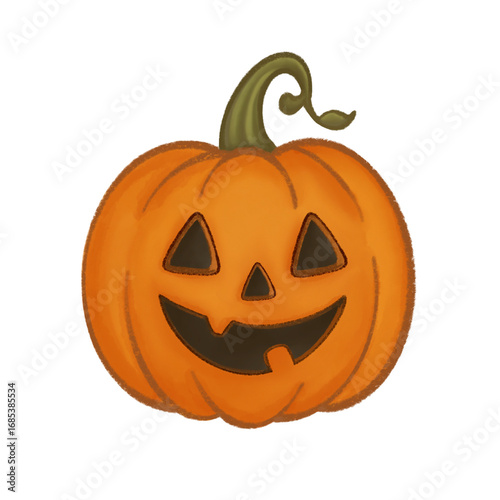 Cute Digital Watercolor Halloween Pumpkin Illustration on Transparent Background – Adorable Autumn Jack O Lantern