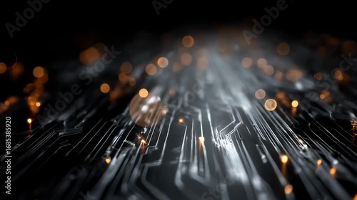 Abstract Technology Background with Glowing Lines and Particles