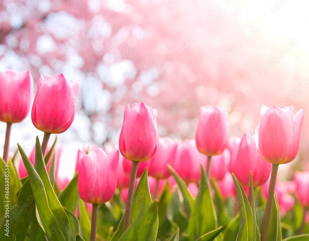 Fototapeta premium Pink tulips in a spring garden