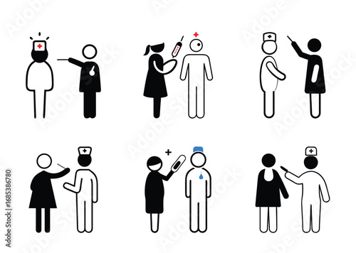 Health Checkups and Medical Examinations Stick Figure Pictogram Icons Showing Doctor and Patient