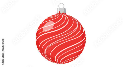 Festive Red Christmas Ornament with Swirling White Stripes.