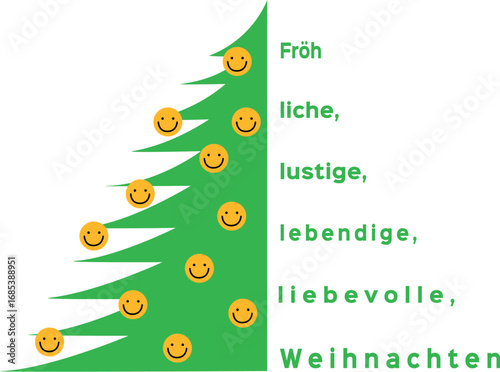 Lustige Weihnachtsgrüße: Tannenbaum mit Smileys geschmückt, vektorgrafik, transparent