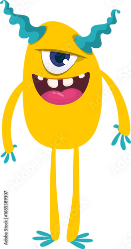 Cartoon funny monster character design with funny face expression. Halloween vector illustration 