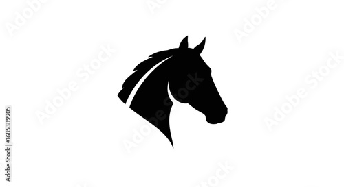 Elegant black silhouette of a horse s head with a flowing mane against a clean white background symbolizing strength and grace