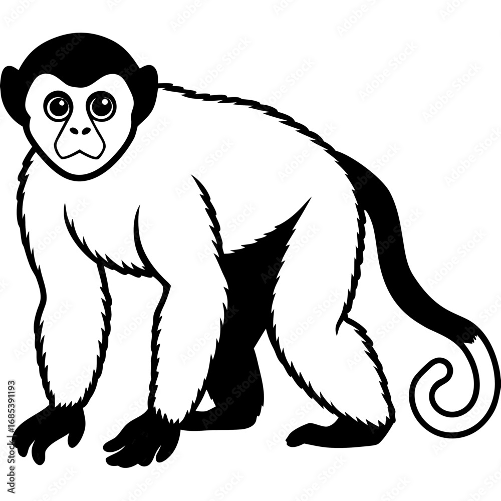 Fototapeta premium Silvery gibbon line art vector
