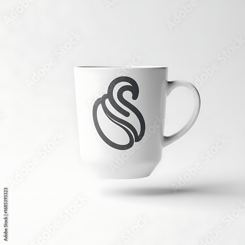 White Ceramic Coffee Mug with Stylized Bean and Steam Logo