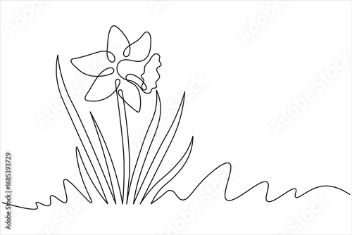Simple grass and flowers one line art minimal outline vector design

